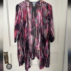 Catherines Mesh Striped Open Cardigan Womens Size 3x Pink Black Boho Colorful